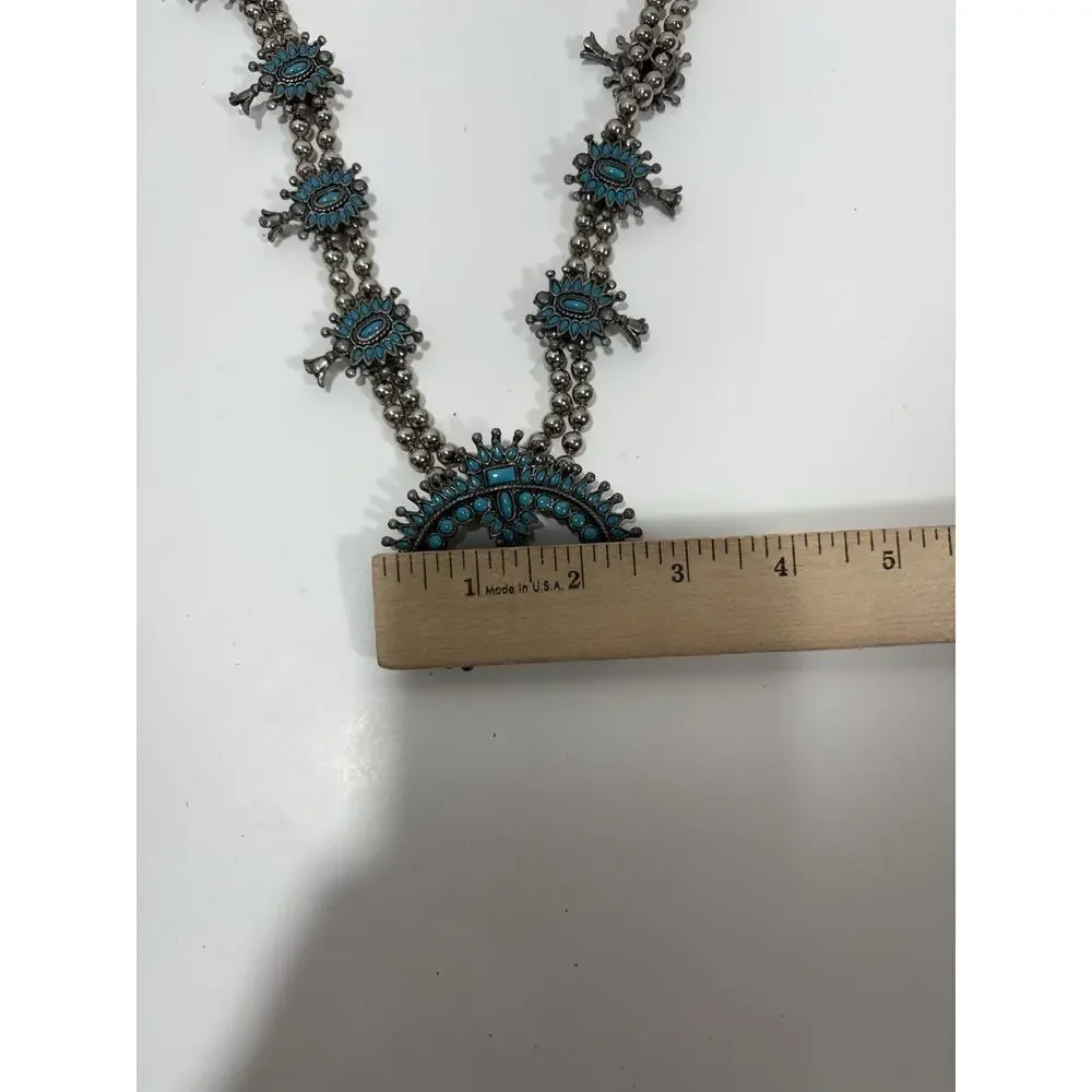 Vintage‎ Native American Squash Blossom Necklace Needlepoint Turquoise Gorgeous!